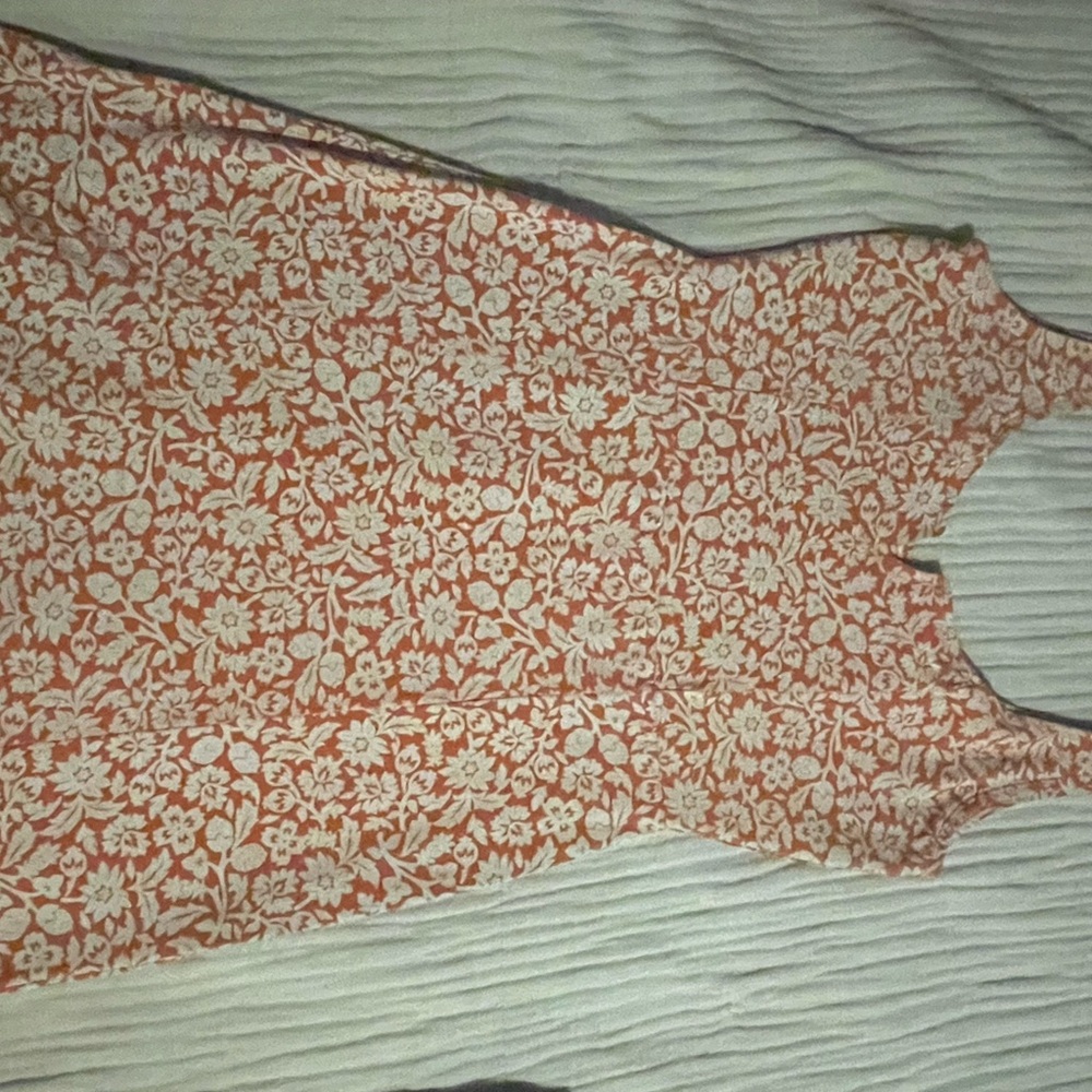 Organic cotton Floral Sleeveless Midi Dress - Orange and White